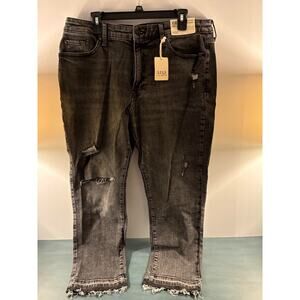 A.N.A. Women's Jeans 16W High Rise‎ Straight Leg Blackout Distressed Raw Hem